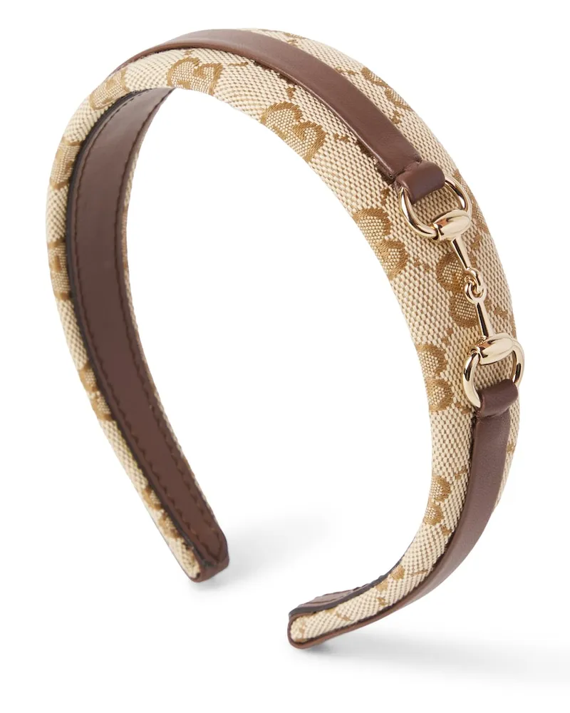 Gucci Haarband Horsebit aus GG-Canvas mit Leder Beige