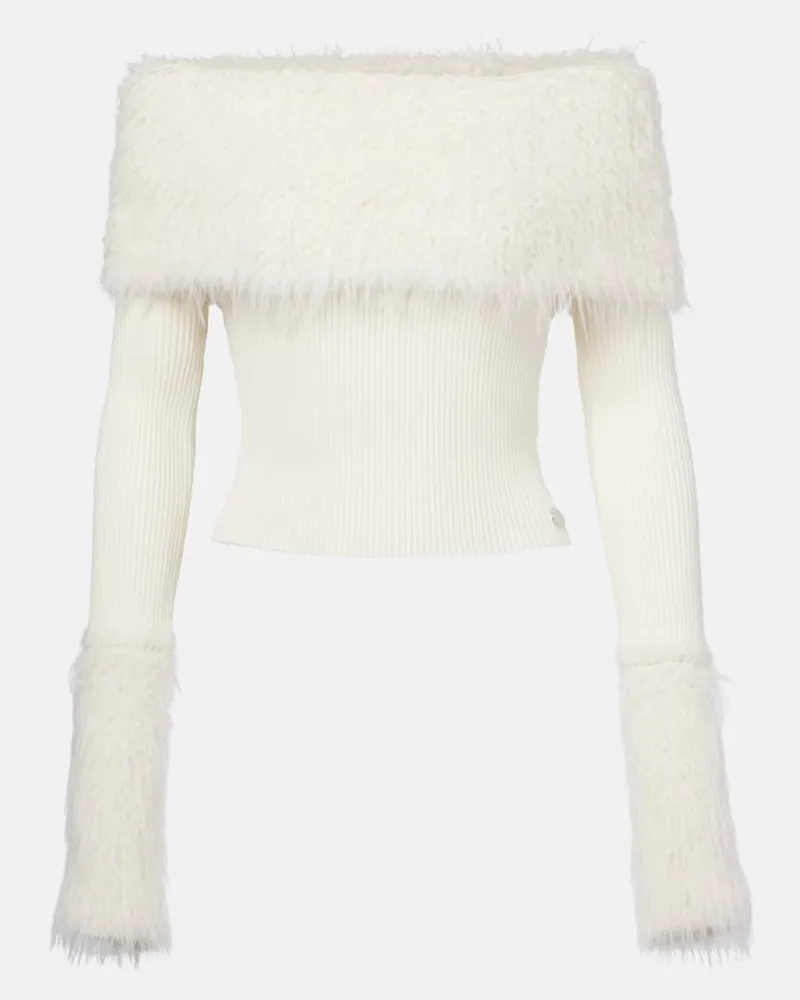 Jean Paul Gaultier Top aus Rippstrick mit Faux Fur Weiß