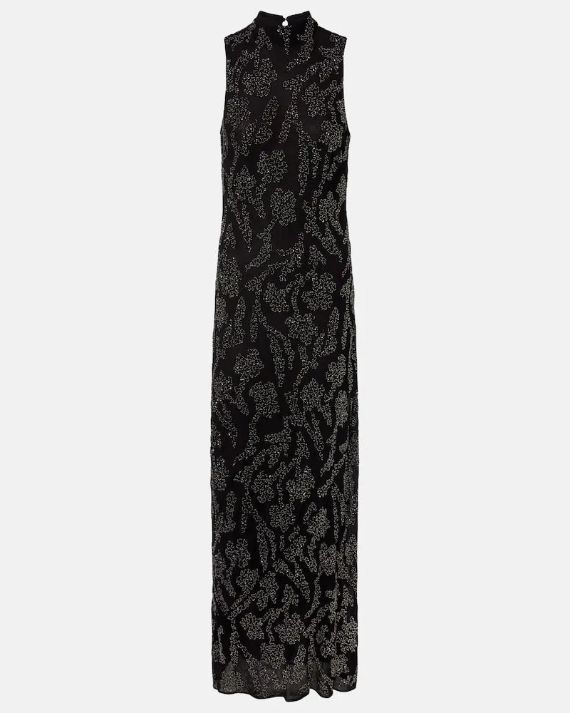 Veronica Beard Verziertes Maxikleid Sylven aus Georgette Schwarz