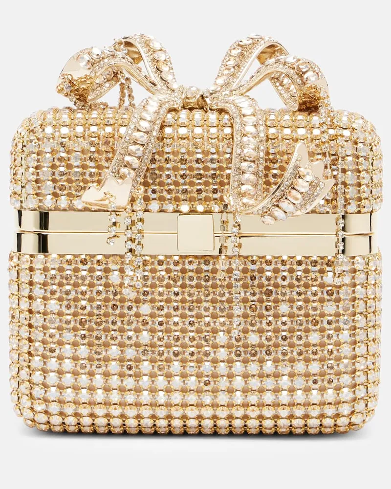Self-Portrait Schultertasche Mini mit Kristallen Gold