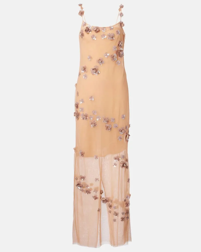 Blumarine Bestickte Robe aus Tüll Beige
