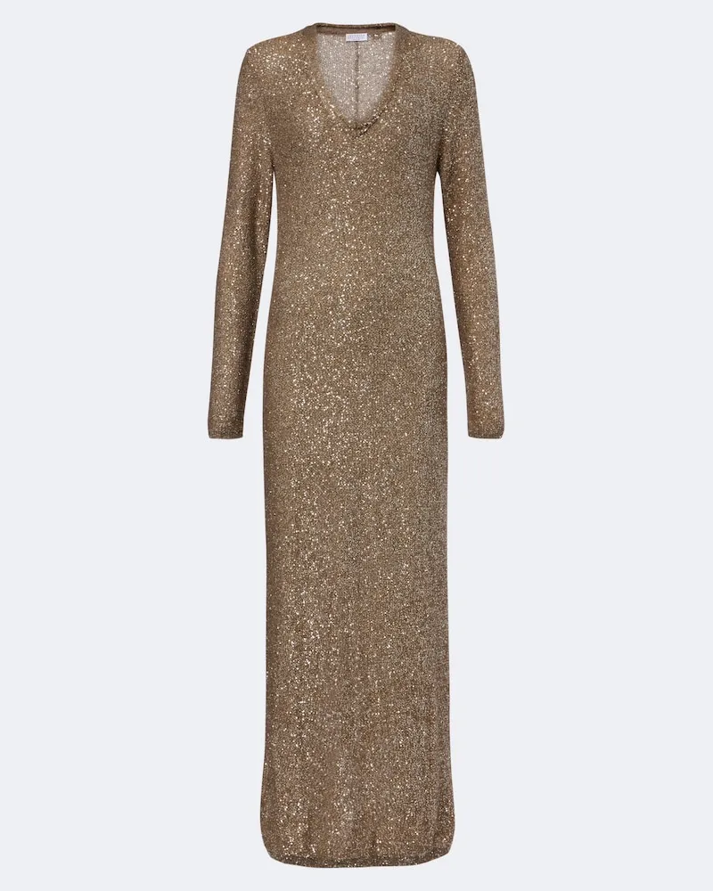 Brunello Cucinelli Maxikleid mit Pailletten Braun