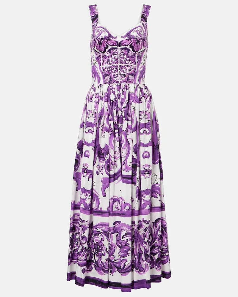 Dolce & Gabbana Maxikleid Majolica aus Baumwollpopeline Weiß