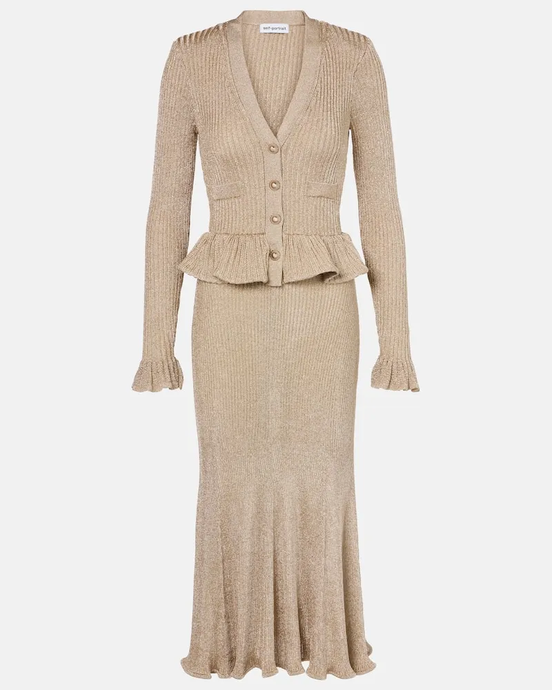 Self-Portrait Maxikleid aus Strick Gold
