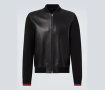 Bomberjacke Web Stripe aus Leder und Strick
