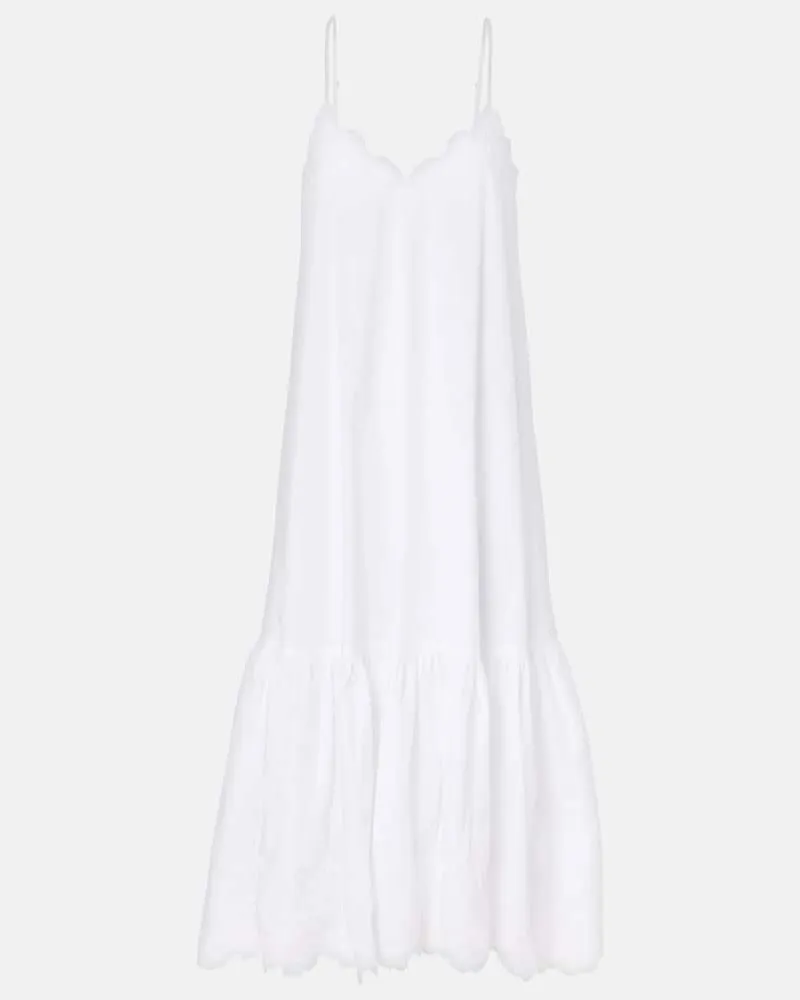 Juliet Dunn Besticktes Midikleid aus Baumwollpopeline Weiß