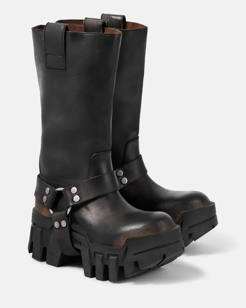 Balenciaga Bikerstiefel Bulldozer Harness aus Leder Schwarz