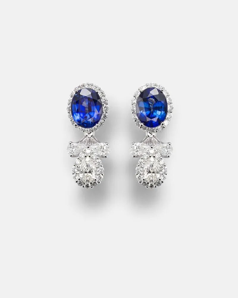 YEPREM Ohrringe Reign Supreme aus 18kt Weißgold mit Diamanten und Saphiren Silber