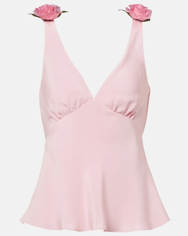 Rodarte Top aus Seiden-Crêpe mit Blumen-Applikation Rosa