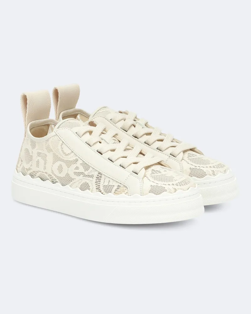 Chloé Chloé Sneakers Lauren aus Spitze und Leder Beige