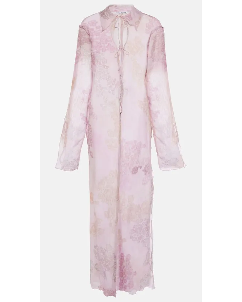 Acne Studios Midikleid aus Baumwolle und Seidenchiffon Pink