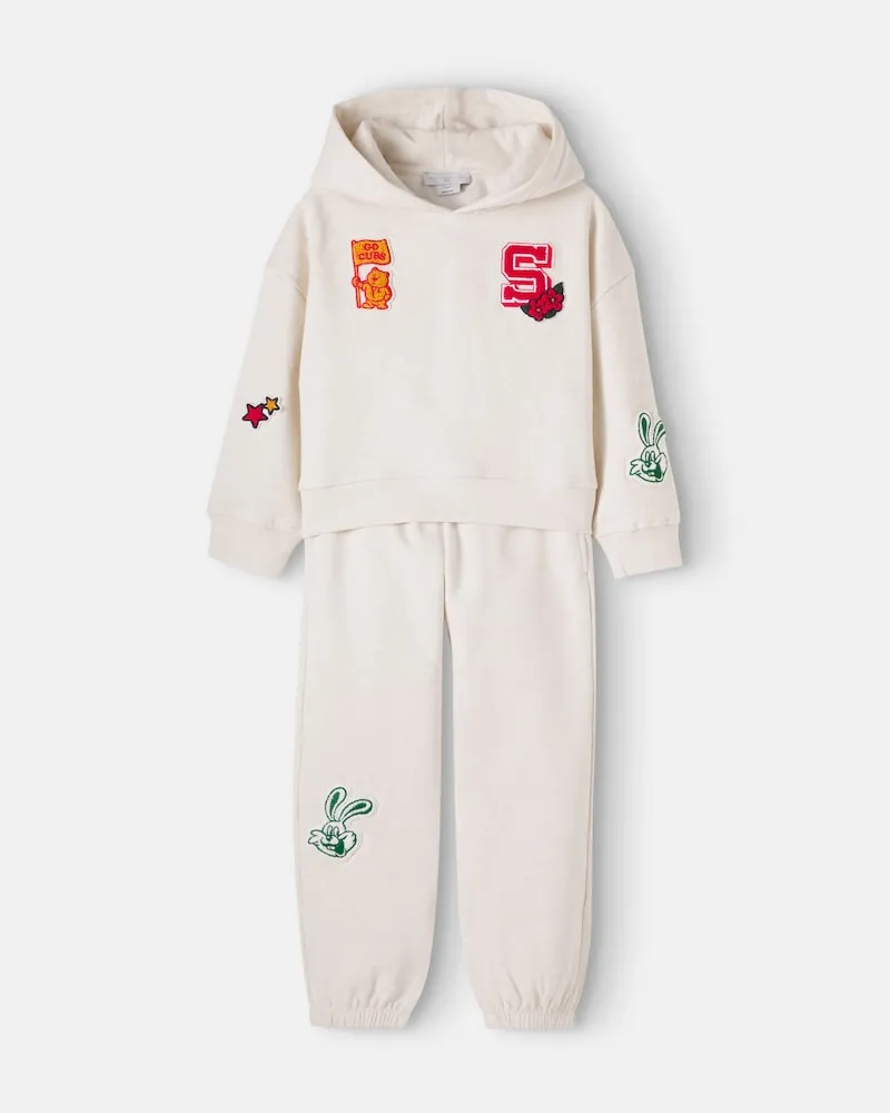 Stella McCartney Kids Verziertes Set aus Hoodie und Sweatpants Beige