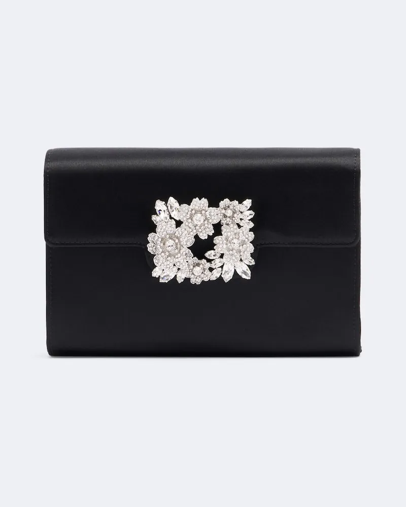 Roger Vivier Verzierte Clutch Efflorescence Mini aus Satin Schwarz