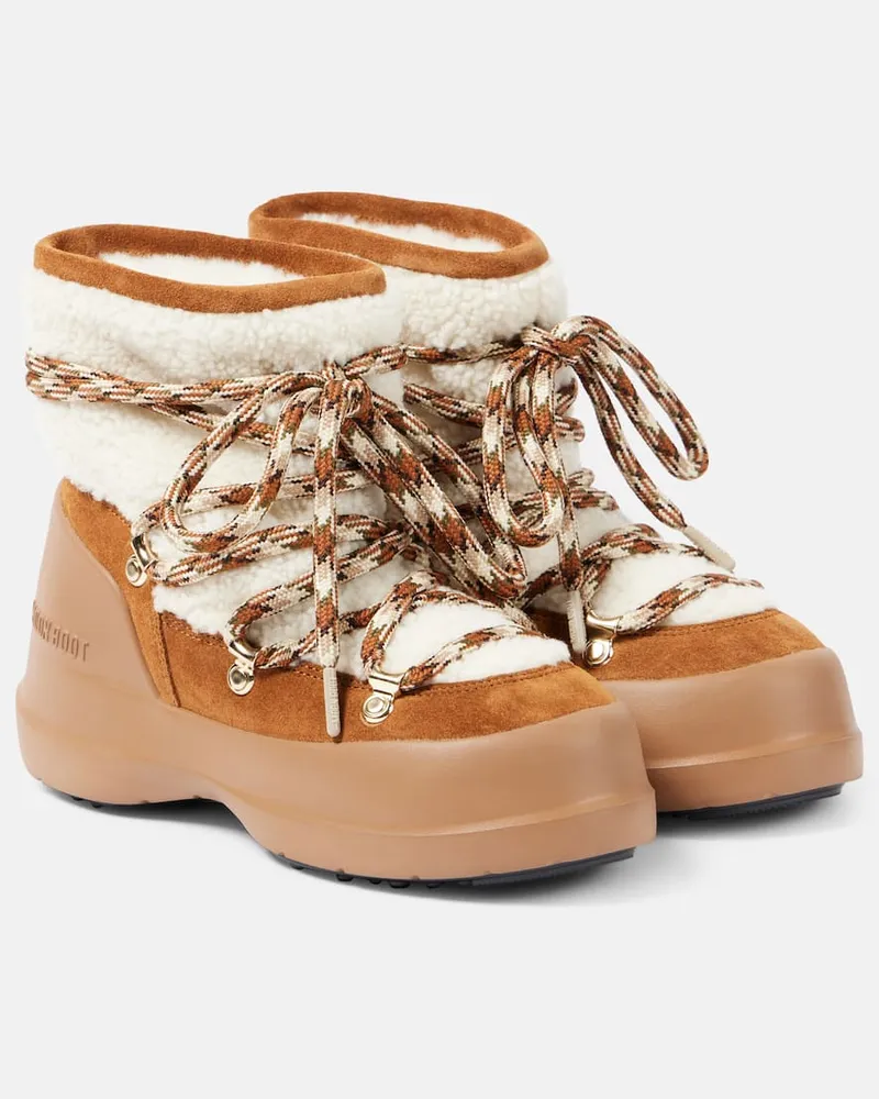 Moon Boot Schneestiefel Luna Low aus Shearling und Veloursleder Braun