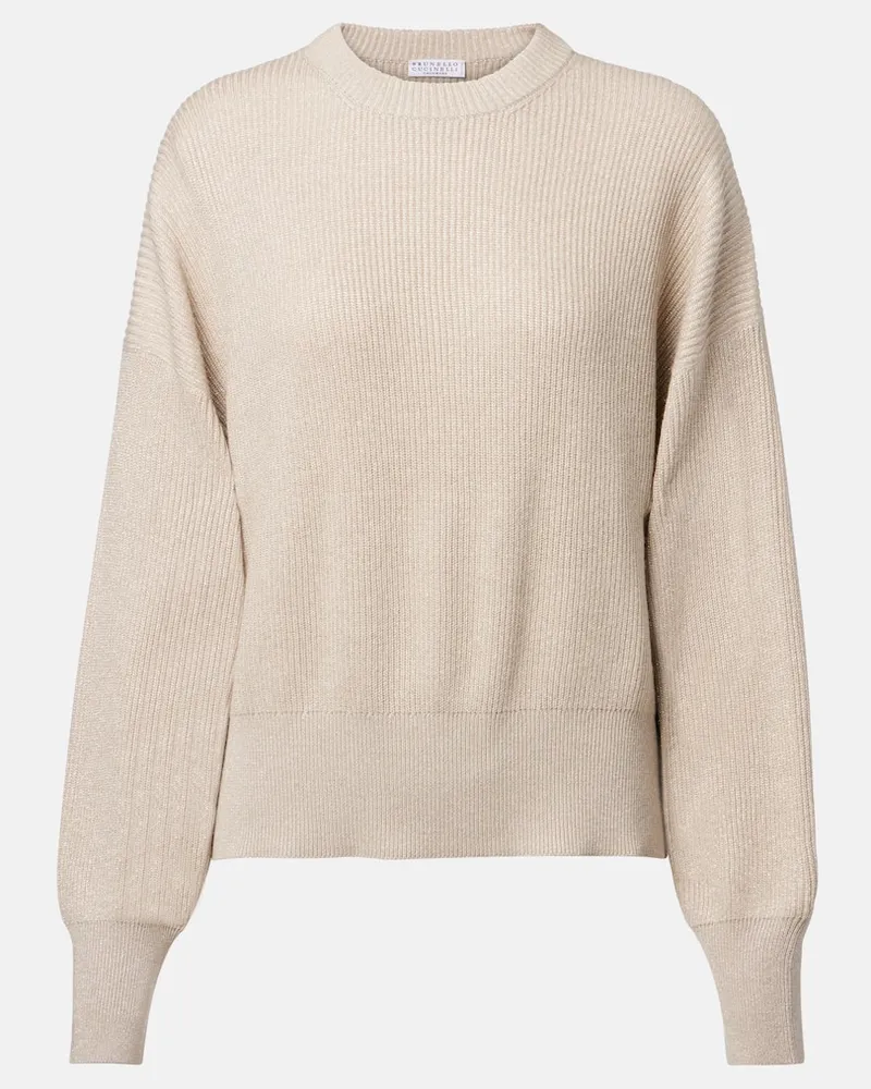 Brunello Cucinelli Pullover aus Rippstrick Beige