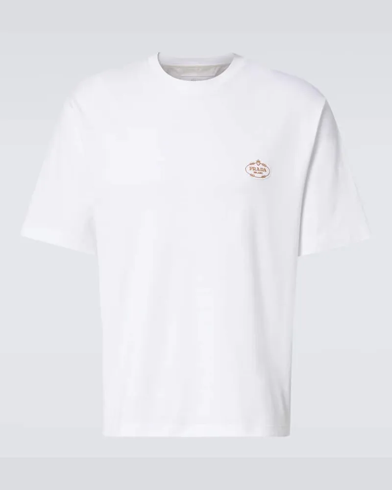 Prada T-Shirt Interlock aus Baumwoll-Jersey Weiß