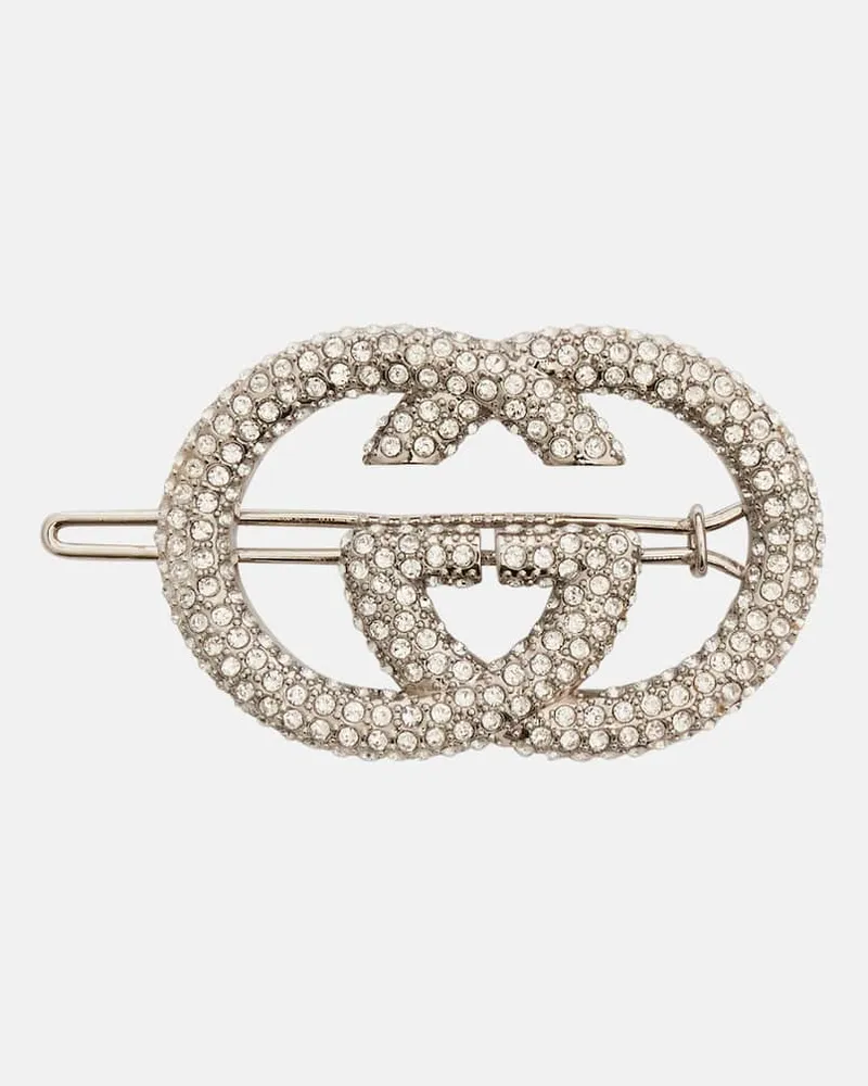 Gucci Haarspange Interlocking G mit Kristallen Silber