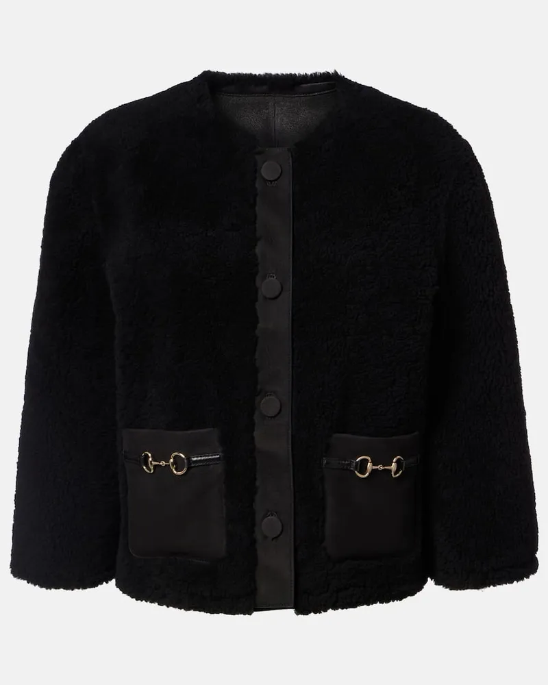 Gucci Cropped-Jacke Horsebit aus Shearling Schwarz