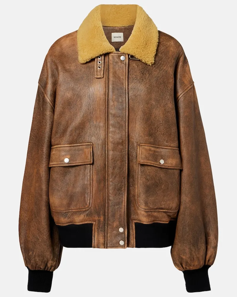 KHAITE Lederjacke Sandor mit Shearling Braun