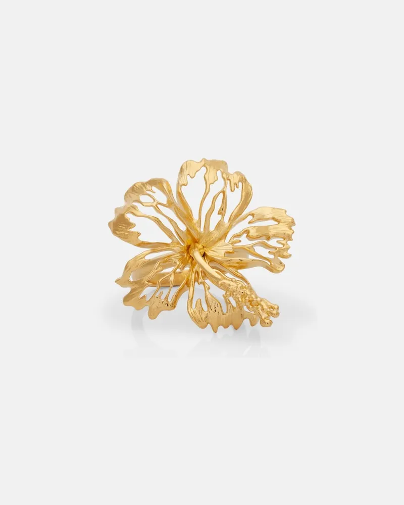 Oscar de la Renta Ring Hibiscus Flower Gold