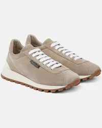 Brunello Cucinelli Sneakers Runner aus Veloursleder Beige