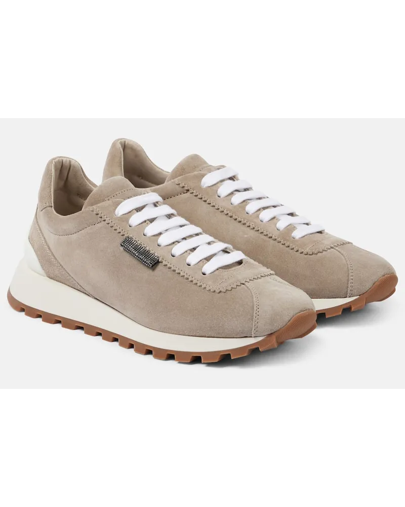 Brunello Cucinelli Sneakers Runner aus Veloursleder Beige