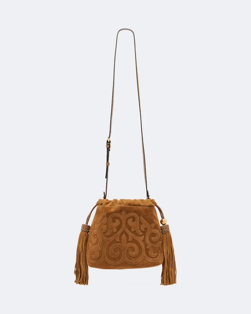 Etro Clutch Kalispera Small aus Veloursleder Beige