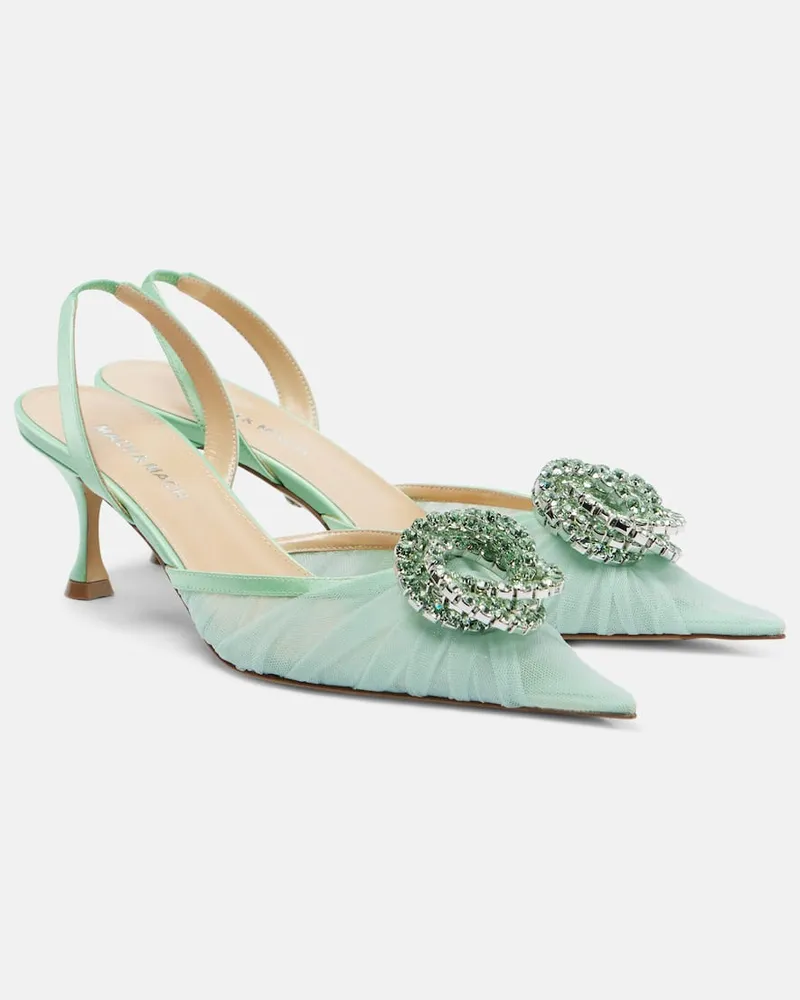 Mach & Mach Slingback-Pumps Galaxy 65 aus Tüll mit Kristallen Grün