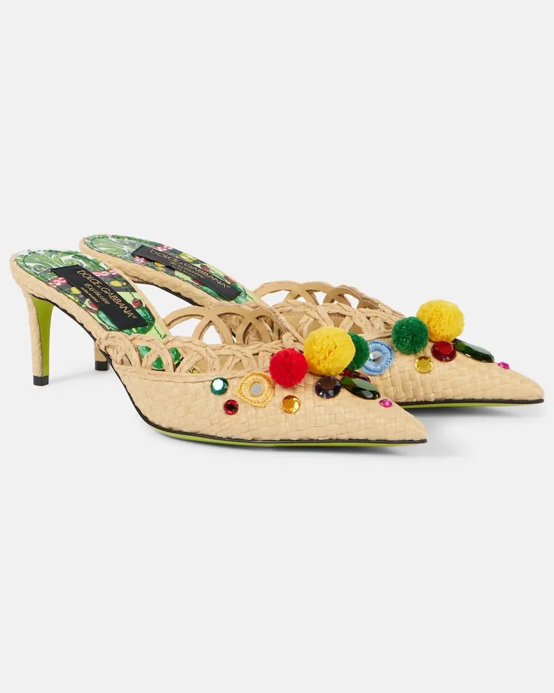 Dolce & Gabbana Verzierte Mules Pointy 60 aus Raffiabast Beige