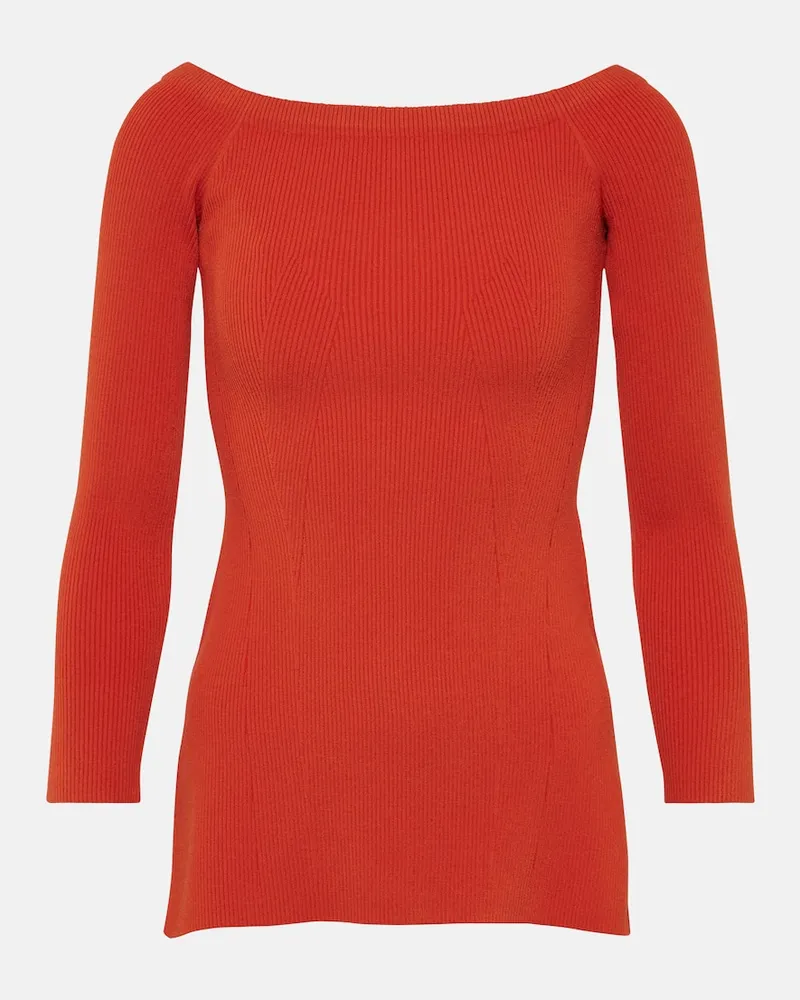 Veronica Beard Off-Shoulder-Pullover Derick aus Rippstrick Orange