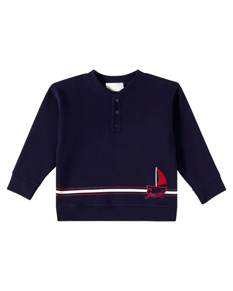 Gucci Baby Besticktes Sweatshirt aus Baumwoll-Jersey Blau