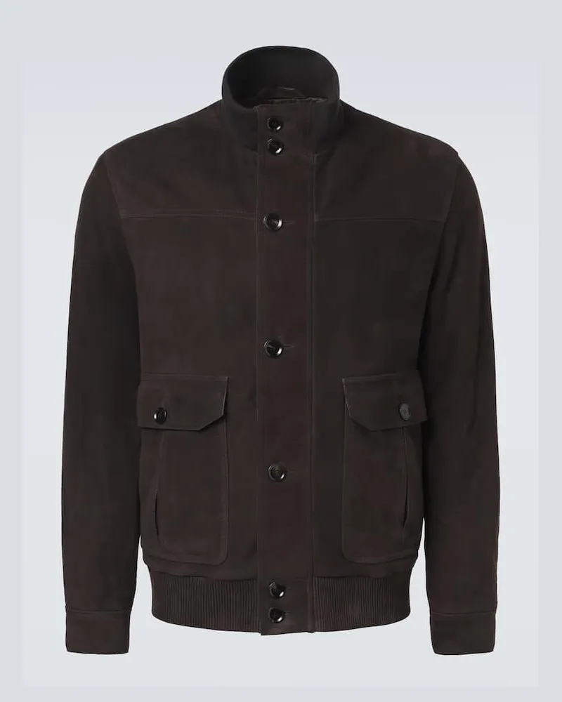 Brioni Bomberjacke aus Veloursleder Braun