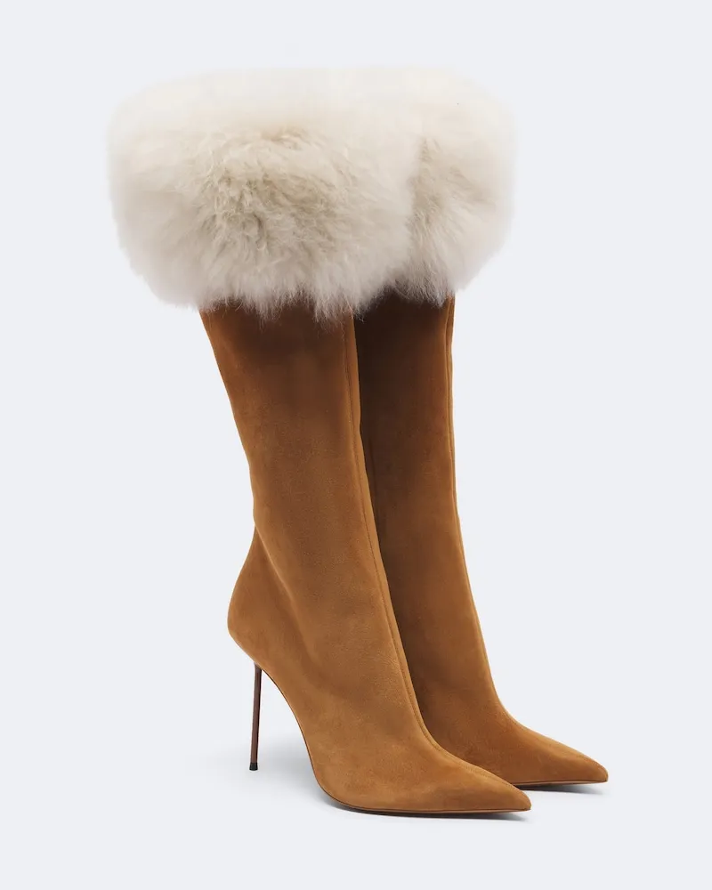 Paris Texas Stiefel Lidia aus Veloursleder und Shearling Beige