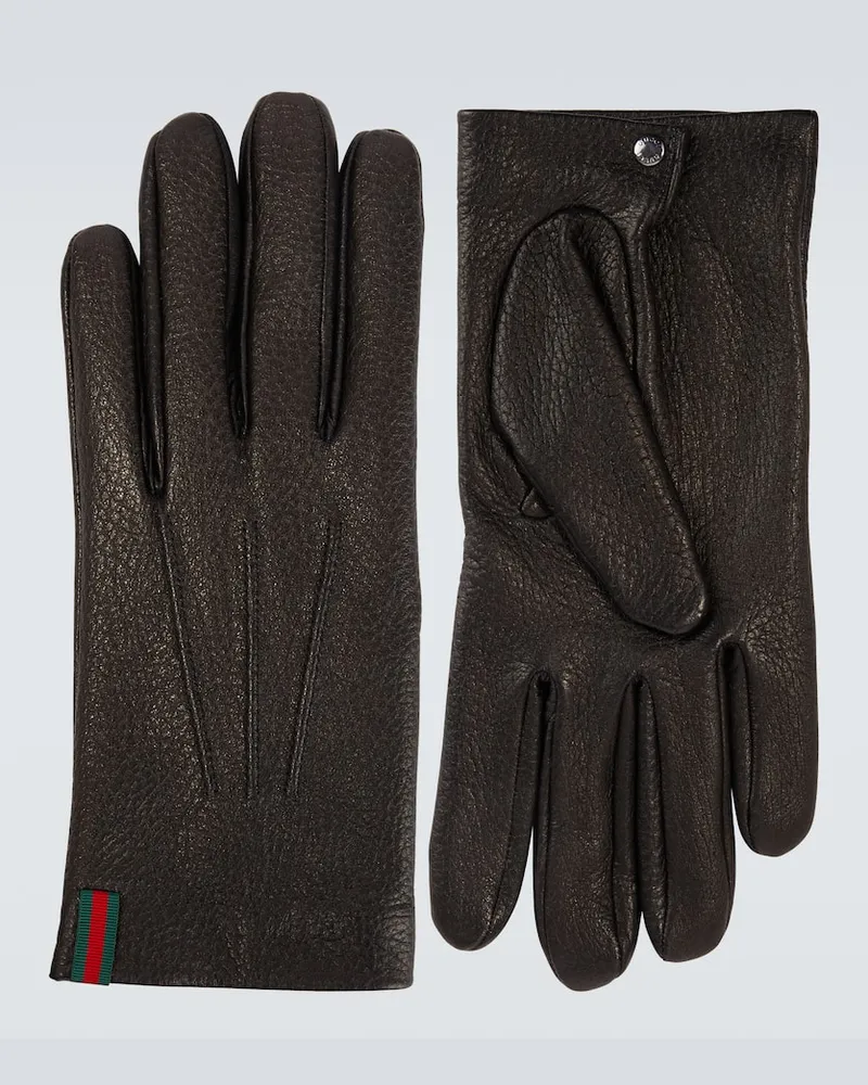 Gucci Handschuhe Web Stripe aus Leder Schwarz