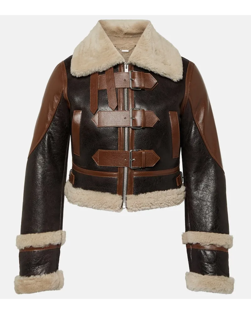 Blumarine Lederjacke mit Shearling Braun