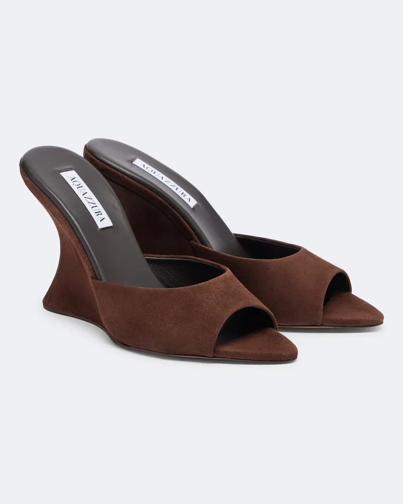 Aquazzura Wedge-Mules Bisous aus Veloursleder Braun