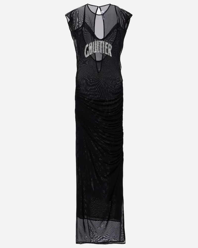 Jean Paul Gaultier Maxikleid aus Mesh mit Pailletten Schwarz