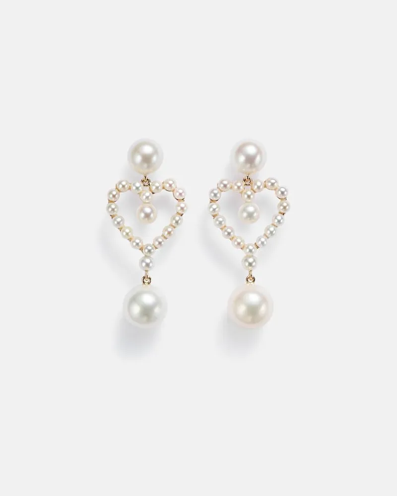 Sophie Bille Brahe Ohrringe Pearl Heart aus 14kt Gelbgold mit Süßwasserperlen Multicolor