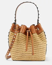 Valentino Garavani Bucket-Bag Rockstud aus Raffiabast Beige