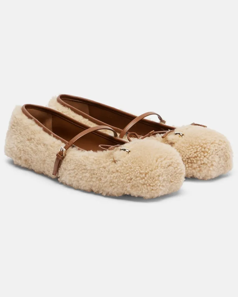Gucci Ballerinas Gucci Horsebit aus Shearling Beige