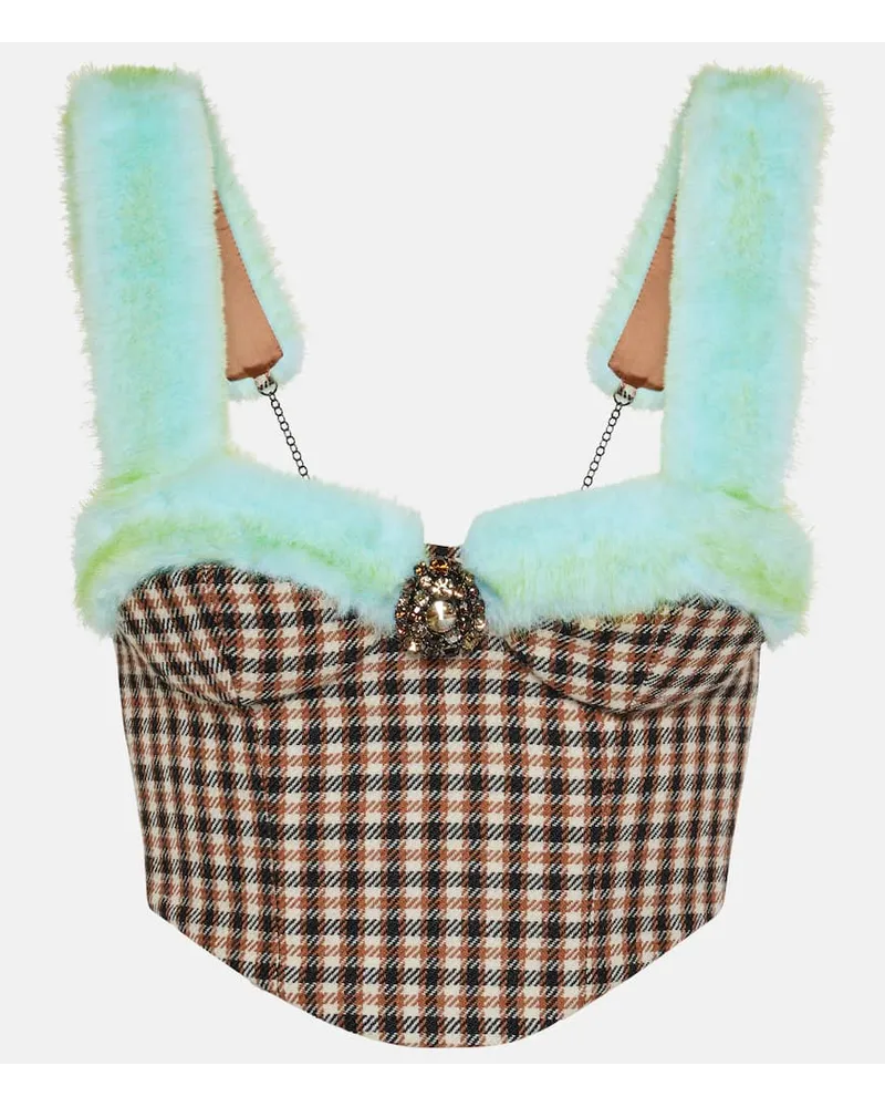 Area Verziertes Bustier-Top mit Faux Fur Multicolor