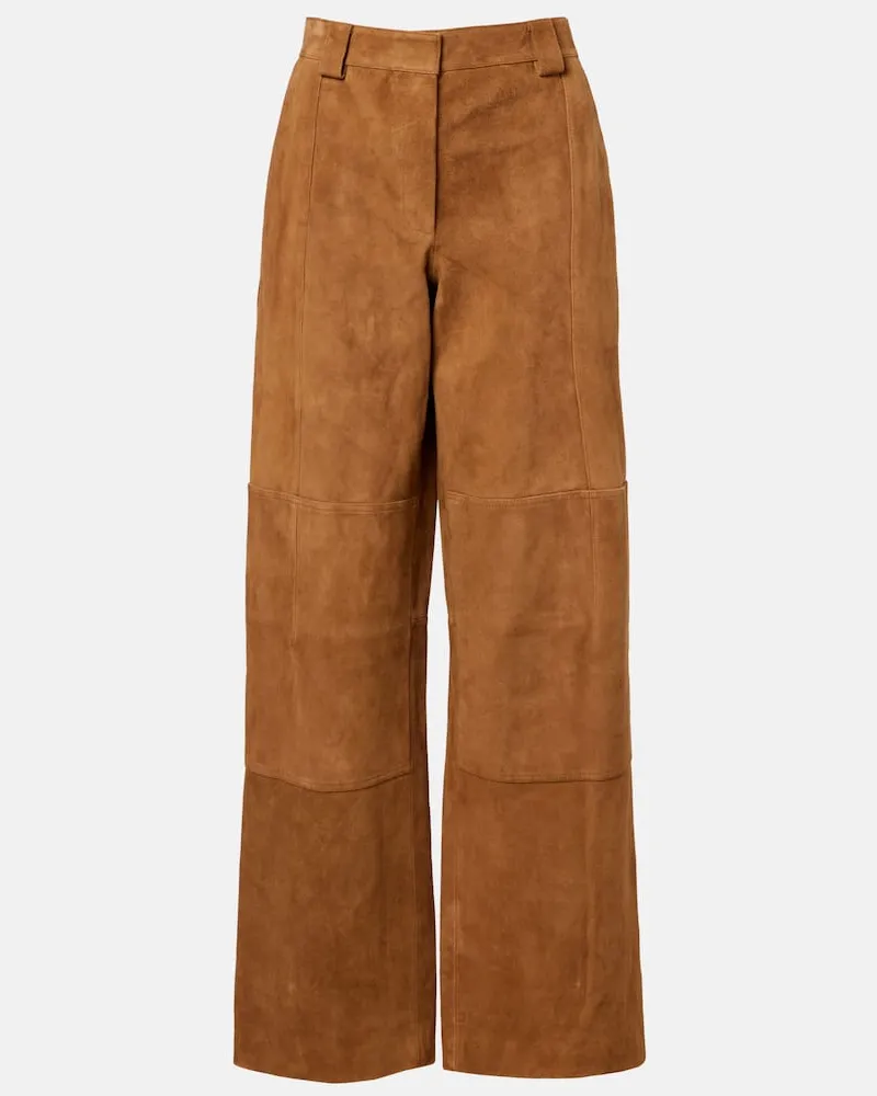 Tory Burch Weite Hose aus Veloursleder Braun