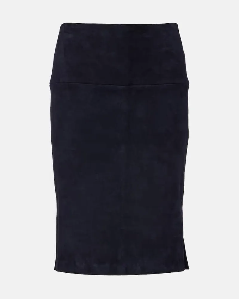 Stouls Bleistiftrock Gin aus Veloursleder Blau
