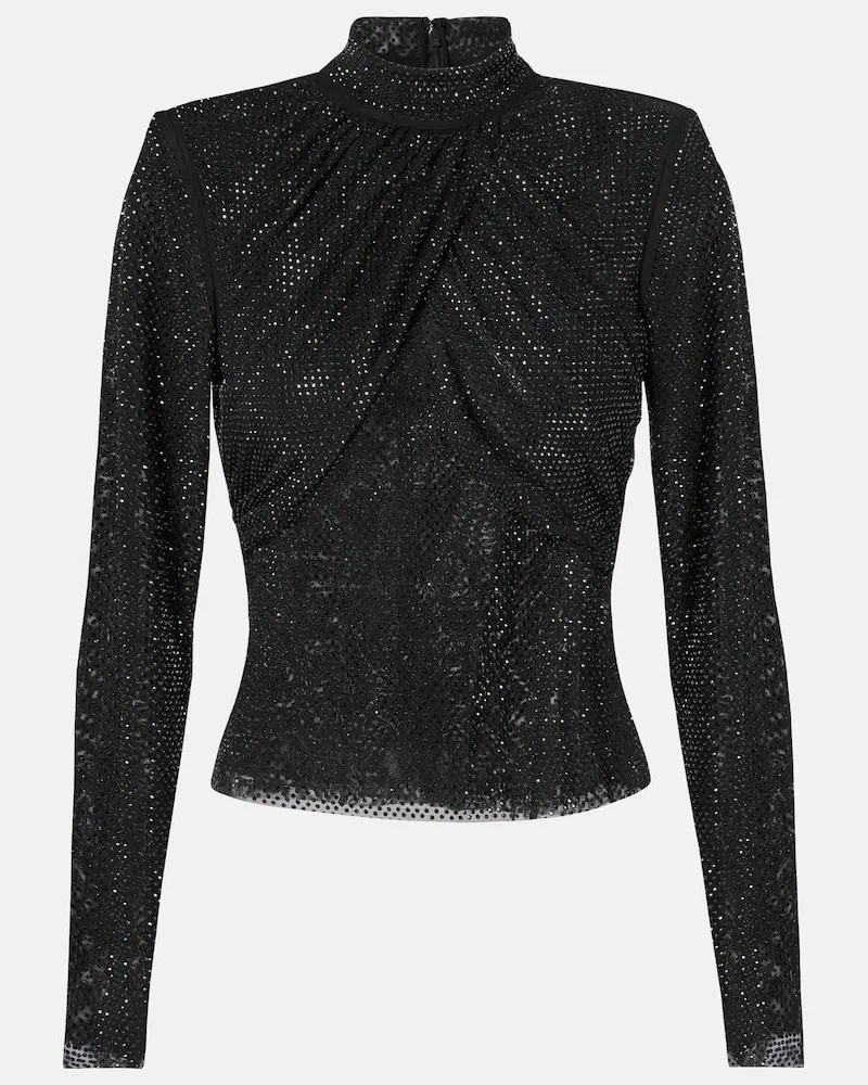 Self-Portrait Verziertes Top aus Mesh Schwarz