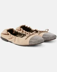 Brunello Cucinelli Verzierte Ballerinas aus Veloursleder Pink