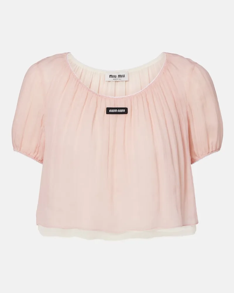 Miu Miu Cropped-Top aus Seiden-Chiffon Rosa