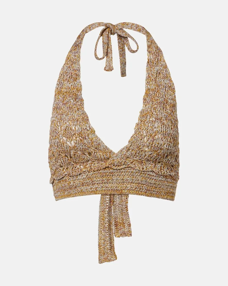 Valentino Garavani Cropped-Top aus Lamé Beige