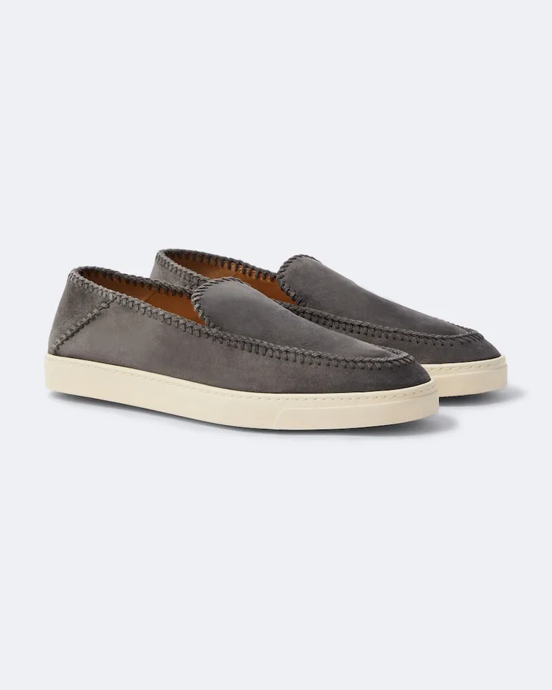Giorgio Armani Slip-Ons Galleria 3 aus Veloursleder Grau