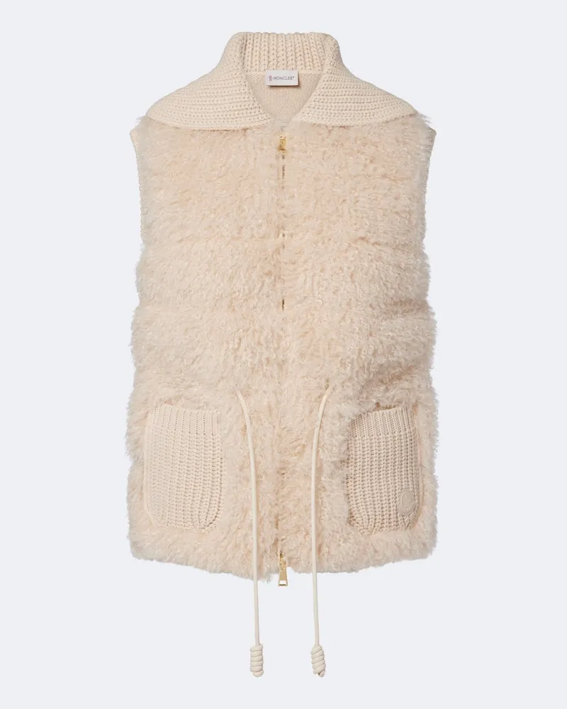 Moncler Daunenweste aus Shearling, Wolle und Kaschmir Beige