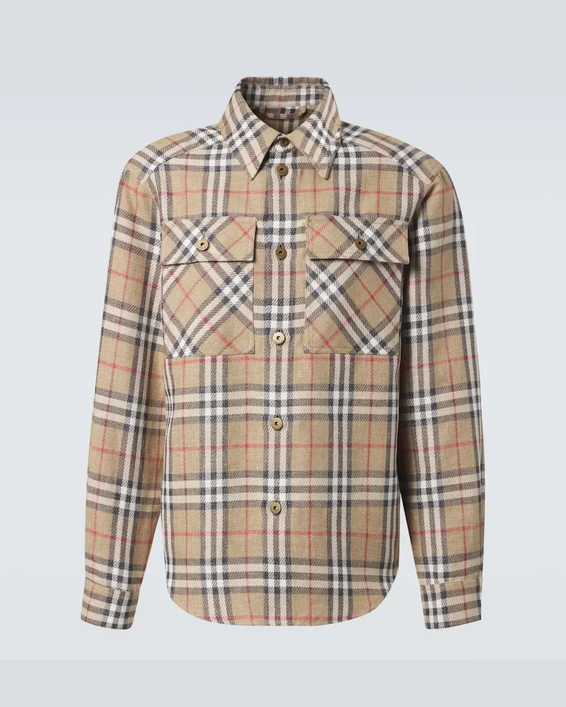 Burberry Hemd Burberry Check aus Baumwolle und Leinen Beige